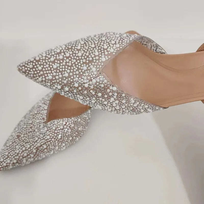 Women's Pointed Head High Heeled Pumps ZAZA Sexy Woman Shoes Fashion Pearl Decoration Slingback Woman Sandals