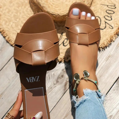 Women Designer Brand Flat Slippers Woven with Comfortable Women's Shoes Casual Bottom Slippers Woman Shoes