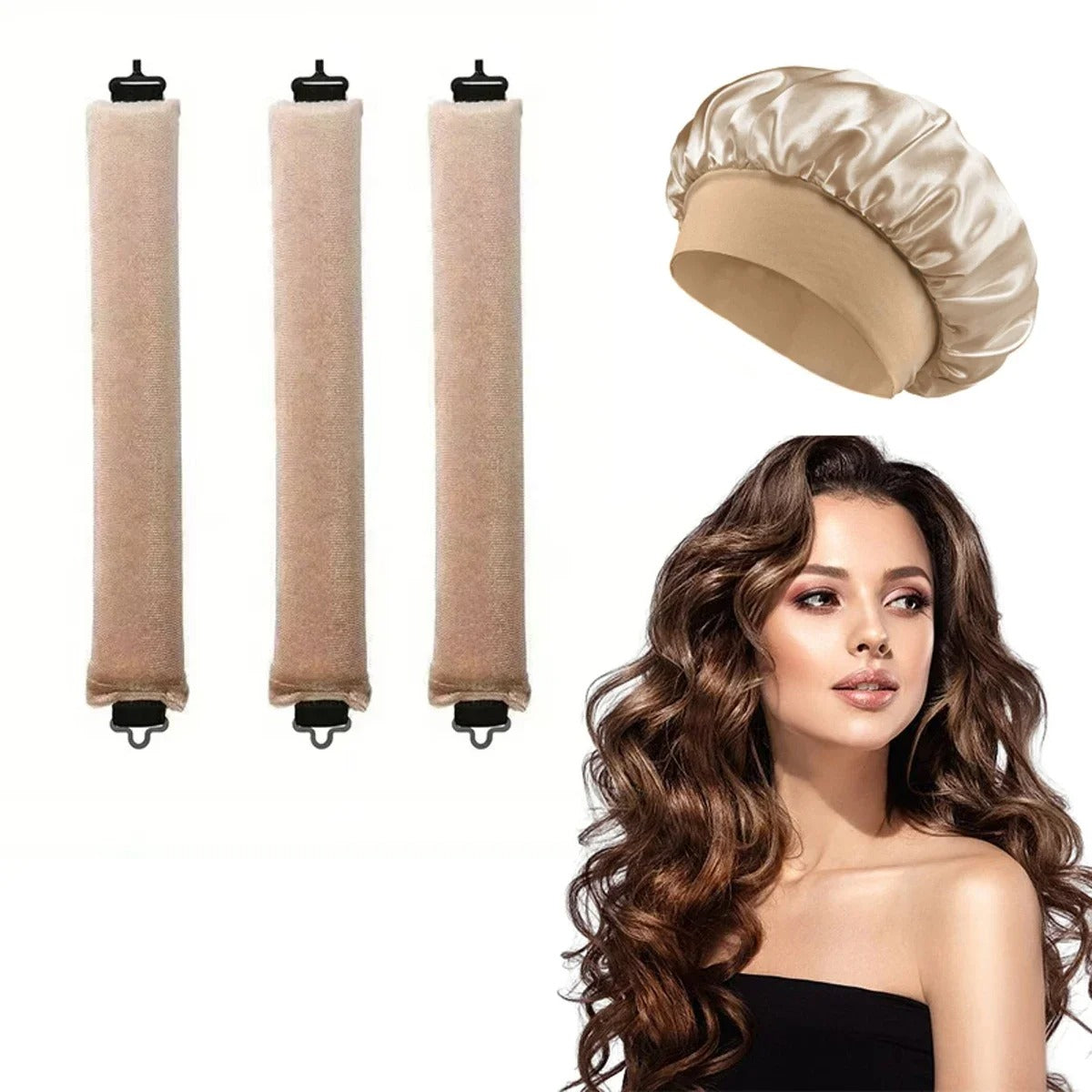 Heatless Hair Curler Satin Sleeping Cap Set No Heat Hair Rollers Curling Rod Headband Soft Curlers