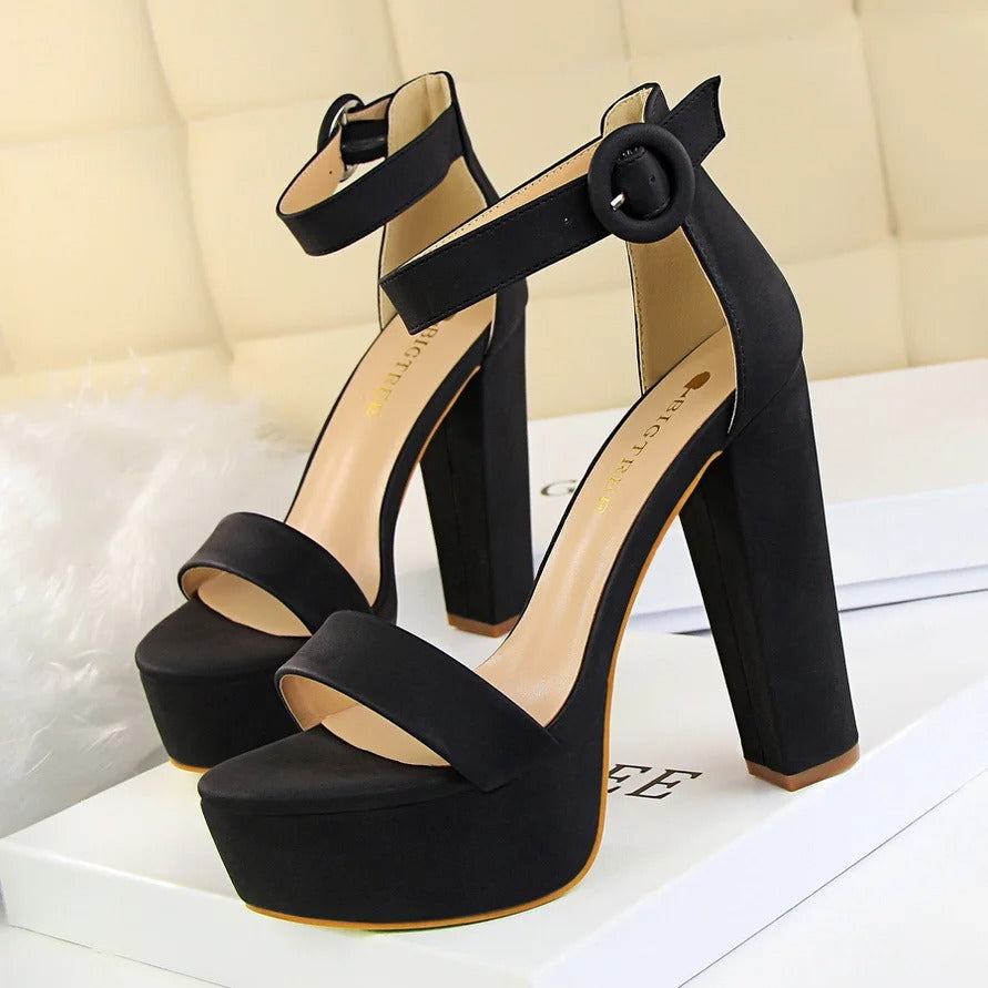 High Heels Ultra Slim Nightclub Women Shoes Waterproof Platform Frog Skin Buckle Cool Shoes Artificial Pu Material