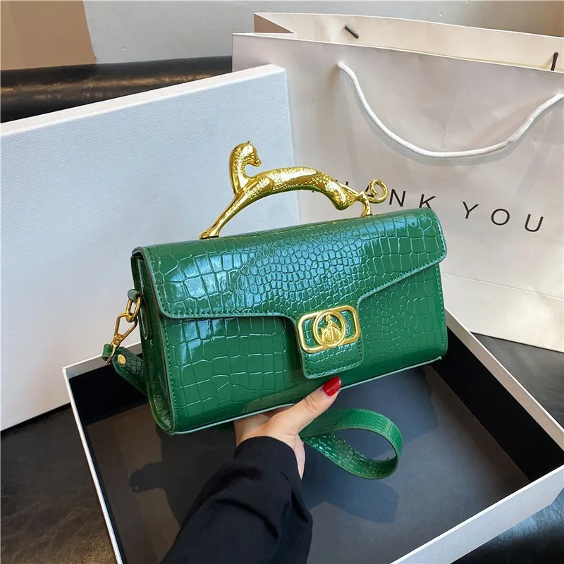 Women Metal Handle Leather Famous Brand Designer Crossbody Fashion Trend Shoulder Bag