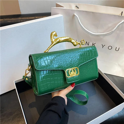 Women Metal Handle Leather Famous Brand Designer Crossbody Fashion Trend Shoulder Bag