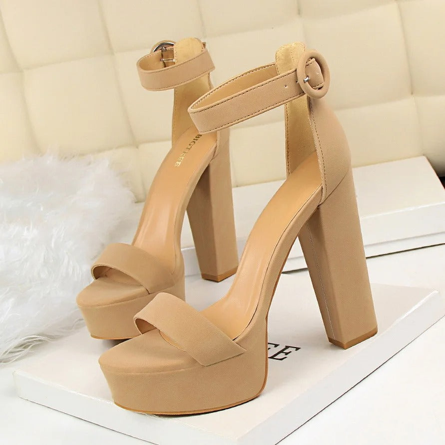 High Heels Ultra Slim Nightclub Women Shoes Waterproof Platform Frog Skin Buckle Cool Shoes Artificial Pu Material