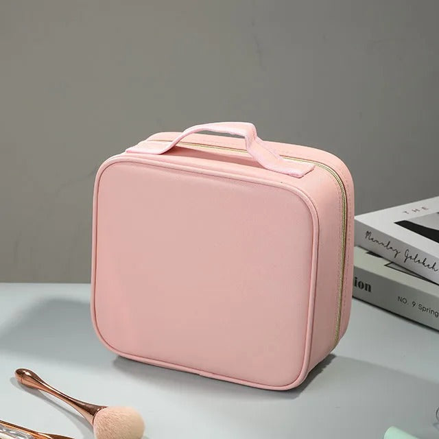 Travel Makeup Bag With Mirror LED Lighted Adjustable Dividers Cosmetic Case Portable Artist Beauty Nail Tool Makeup Case Female