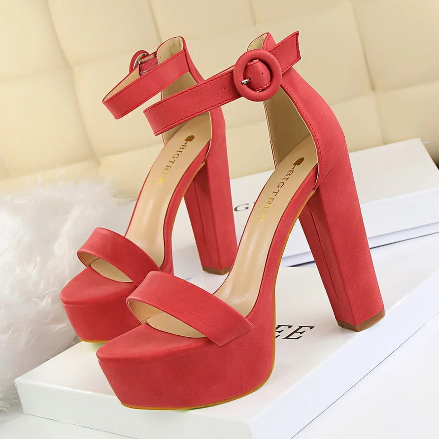 High Heels Ultra Slim Nightclub Women Shoes Waterproof Platform Frog Skin Buckle Cool Shoes Artificial Pu Material