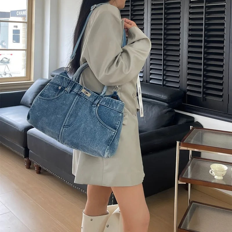 Women's Bag Retro Personalized Vintage Denim Single Shoulder Tote Bags Large Capacity Handbag