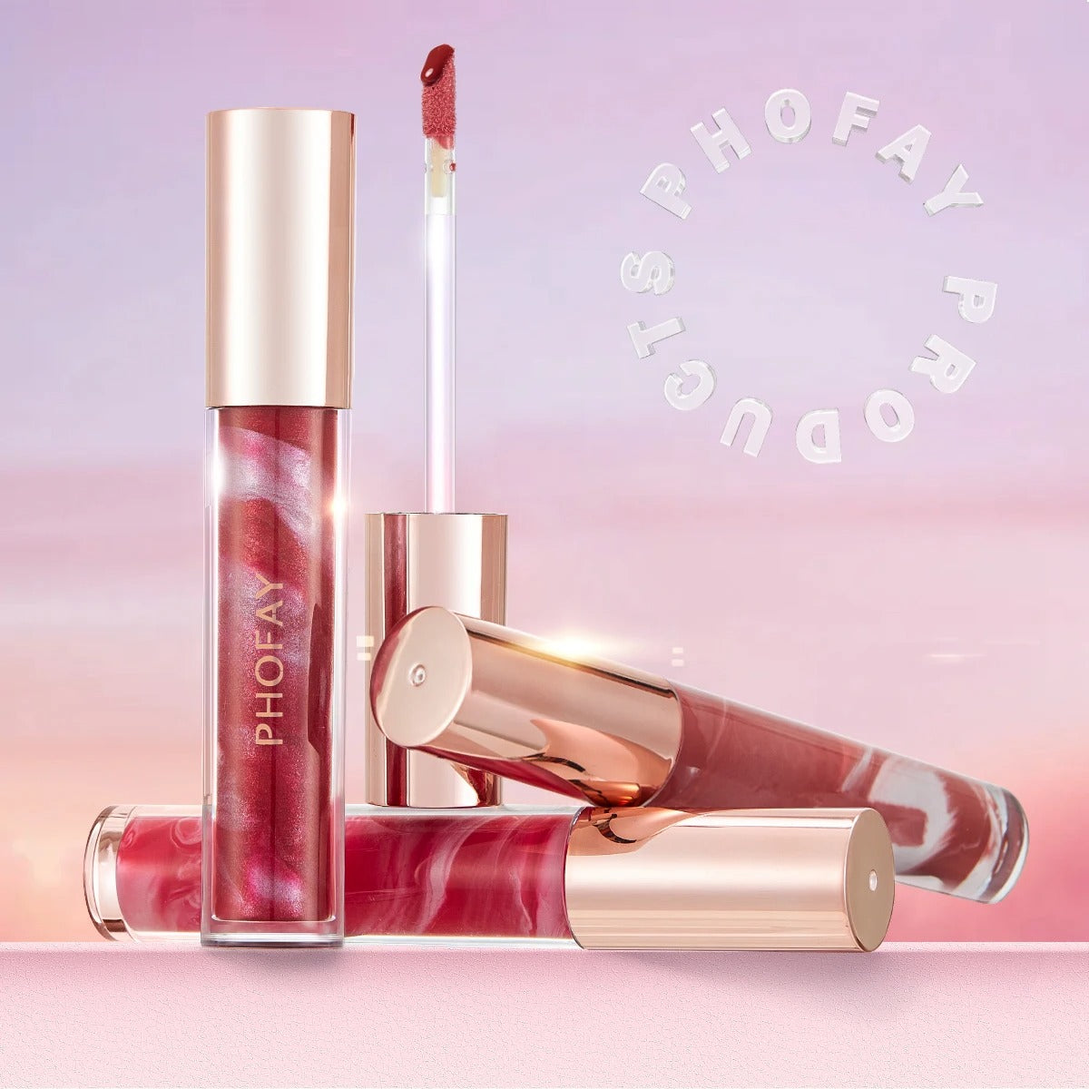 PHOFAY Rose Blooming Hydrating Lip Gloss Moisturizing Lasting Pudding Lip Glaze Hydrating Waterproof Glossy Lip Gloss Makeup