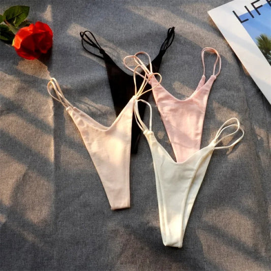 2 Pcs Brazilian Women Cotton Thong Underwear Sexy Panties Female Underpants Solid Color G-string