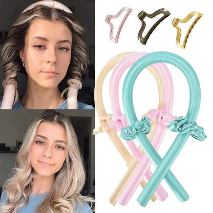 Heatless Curling Rod Headband No Heat Silk Curls Ribbon Hair Rollers Sleeping Soft