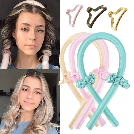 Heatless Curling Rod Headband No Heat Silk Curls Ribbon Hair Rollers Sleeping Soft