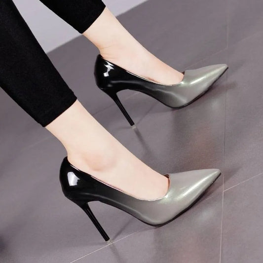 Gradient Color Pointed Toe Shallow 10CM High Heels Pumps Women Shoes