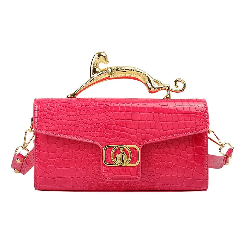 Women Metal Handle Leather Famous Brand Designer Crossbody Fashion Trend Shoulder Bag