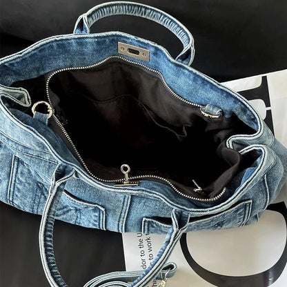 Women's Bag Retro Personalized Vintage Denim Single Shoulder Tote Bags Large Capacity Handbag