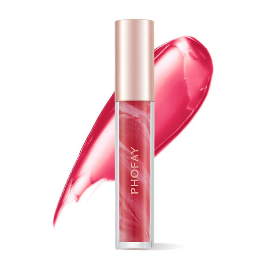 PHOFAY Rose Blooming Hydrating Lip Gloss Moisturizing Lasting Pudding Lip Glaze Hydrating Waterproof Glossy Lip Gloss Makeup