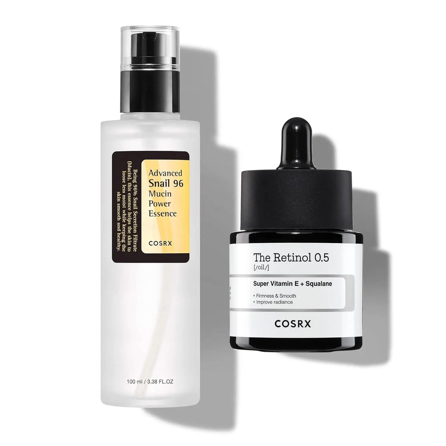 COSRX Skin Cycling Routine - Snail Mucin 96% Essence + Retinol 0.5 Oil, Recovery Set for Face and Neck