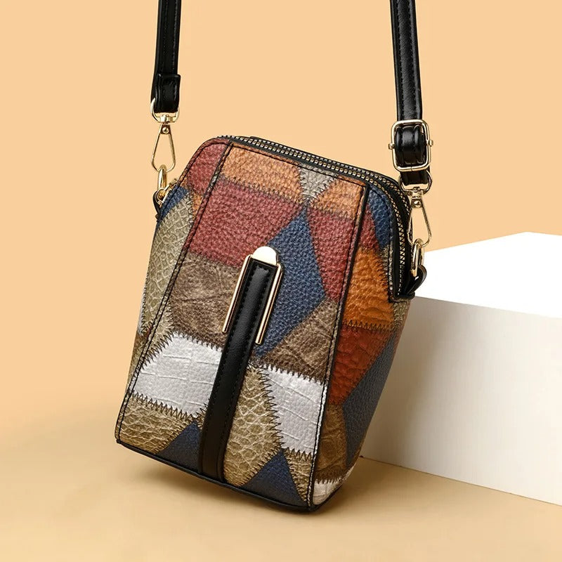 PU Leather Women Shoulder Bag Multi Zipper Soft Cowhide Girls Small Mobile Phone bag Color Stitching Crossbody Bag