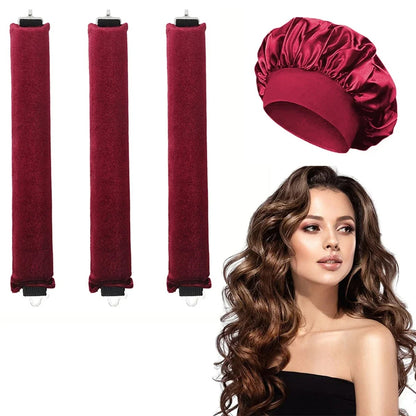 Heatless Hair Curler Satin Sleeping Cap Set No Heat Hair Rollers Curling Rod Headband Soft Curlers