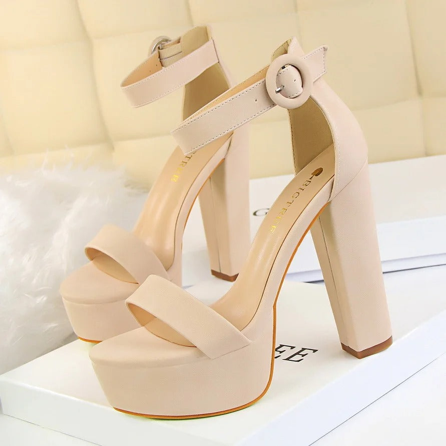 High Heels Ultra Slim Nightclub Women Shoes Waterproof Platform Frog Skin Buckle Cool Shoes Artificial Pu Material