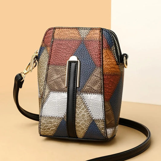 PU Leather Women Shoulder Bag Multi Zipper Soft Cowhide Girls Small Mobile Phone bag Color Stitching Crossbody Bag